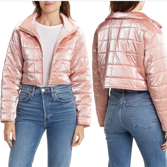 Elodie Jackets & Blazers - Elodie Metallic Crop Quilted Jacket Dusty Pink NWT Small